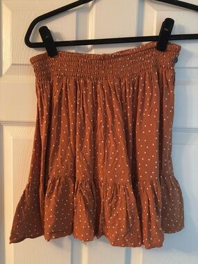 Rip Curl Rust Polka Dot Smocked Mini Skirt